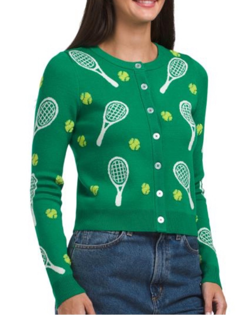 Sincerely Jules Green Tennis Racket Knit Cardigan Sweater